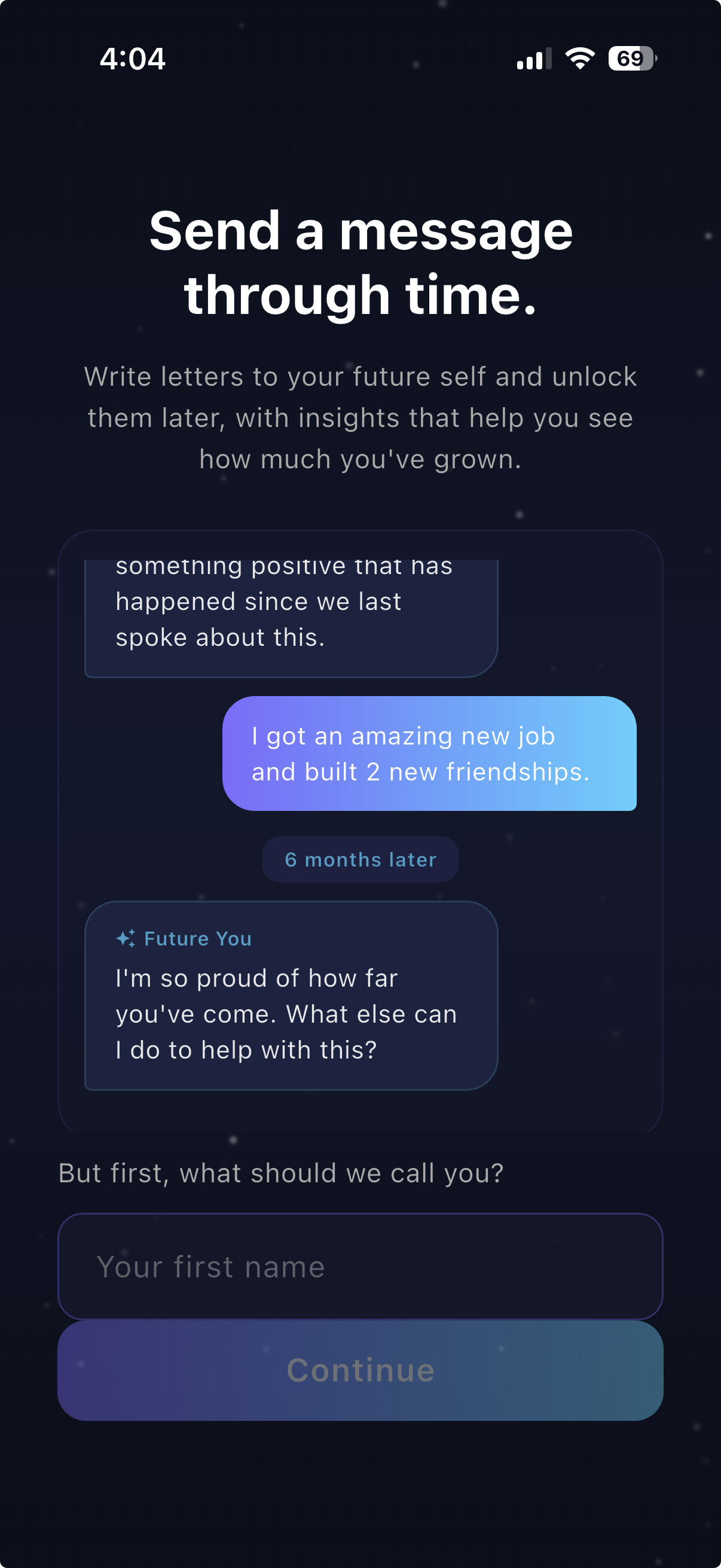 TMRW on iPhone: send a message through time and reflect with your future self.